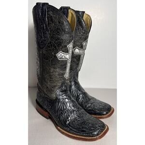 Ferrini Women’s Western Boots Size 7 Cross Angel Wing Wings Cowboy Black Silver